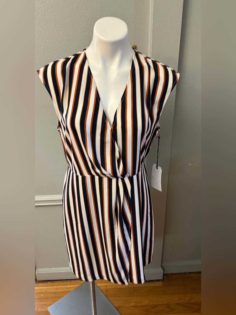 Mix No. 6 Navy, White & Rust Striped Fit-and-Flare Dress
